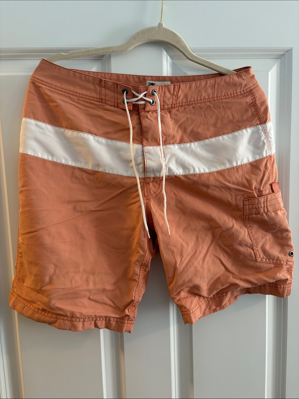 J. Crew Coral Swim Board Shorts with White Stripe